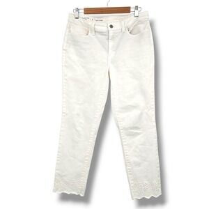 Talbots‎ White Slim Ankle Jeans Eyelet Hem Cropped Denim Size 8